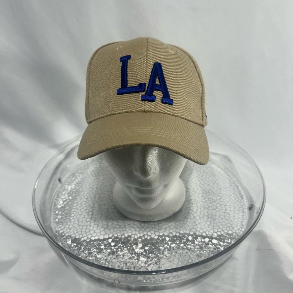 Tan Baseball Cap with embroidered Blue LA Logo